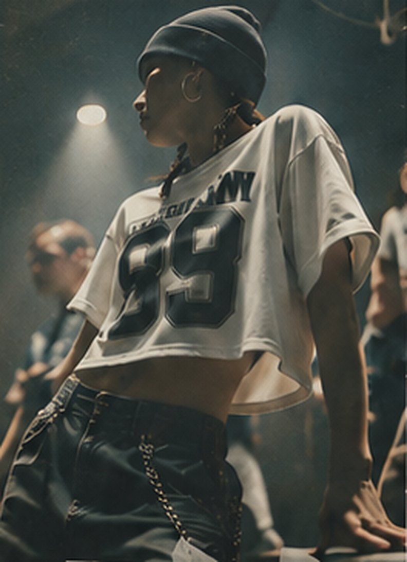 ステージで踊る、ナンバリングTシャツの女の子